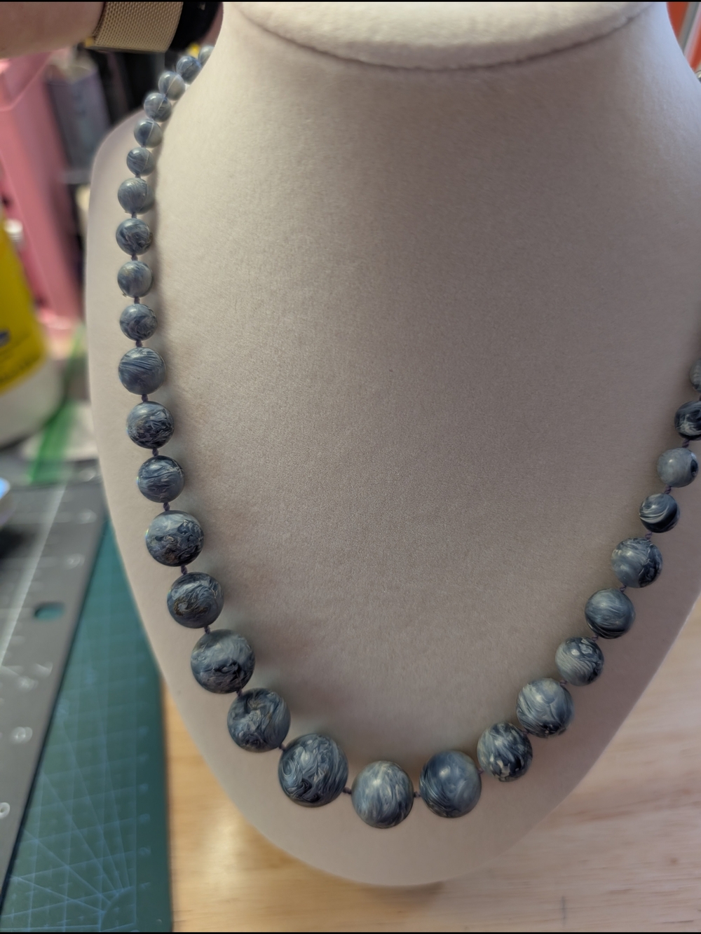 Gray Marbled Bead Necklace - Elegant Women's Jewelry